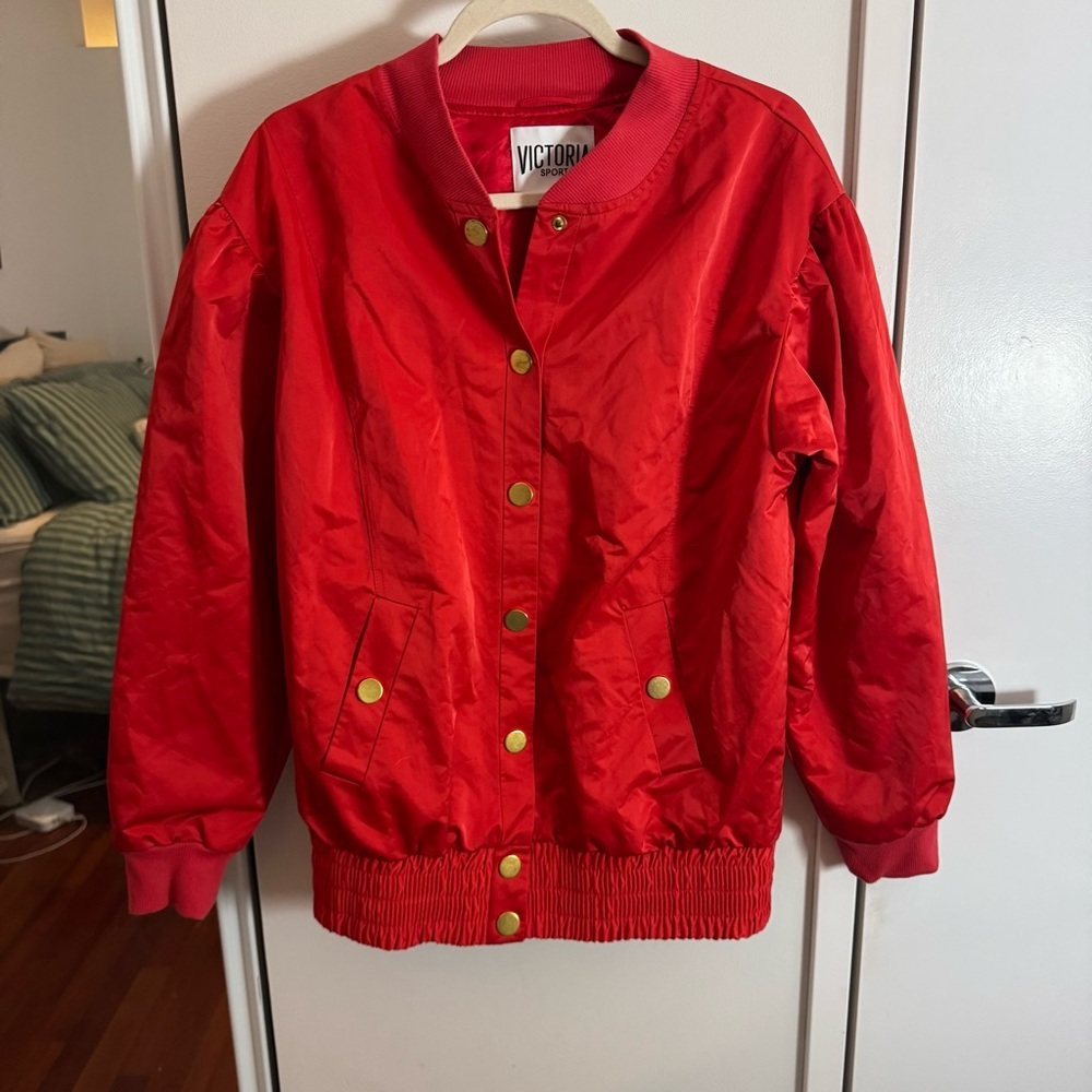VICTORIA SPORT Red Satin Bomber Jacket - Picture 2 of 5